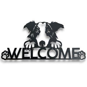 Dog Face And Dog Paws Metal Welcome Sign, 17x8